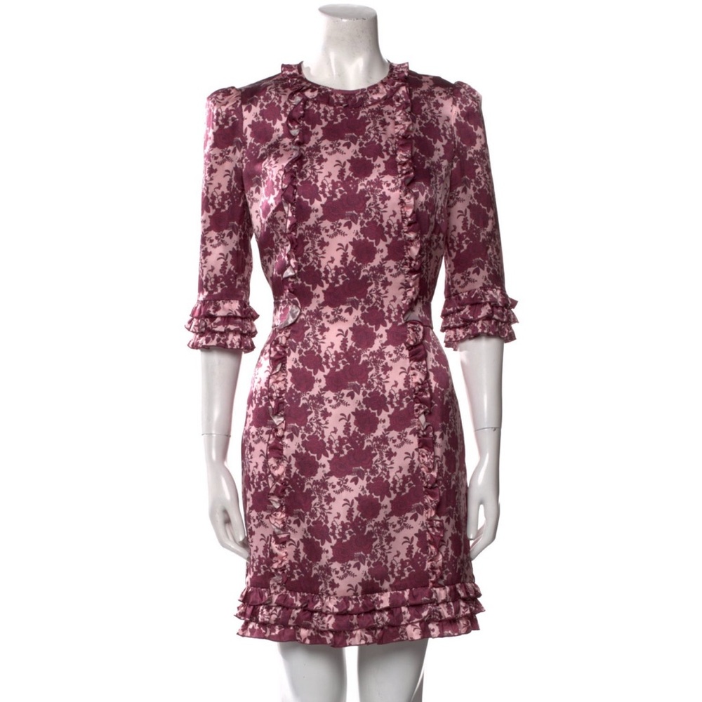 The Vampire’s Wife Mini Cate Silk Floral Ruffle Dress - Pink